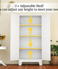 White Metal Storage Cabinet 61 Inch Heavy Duty Steel Cabinet With Doors And 3 Adjustable Shelves Built Tough For Home Office Kitchen Pantry Garage And School Four Compartments For Easy No Nonsense Organization with open doors, showing adjustable shelves in a home setting.