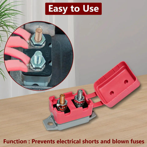 Four Pack Auto Reset Stud Type Circuit Breakers With Cover And Red Vinyl Waterproof Protectors For 12V To 24V DC Boats RVs Motors And Cars 30 Amp Power Protection