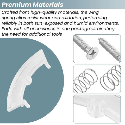 Spring Wing Clamp Hardware Kit For Post Top Replacement, components including wing clamps, screws, and tension springs