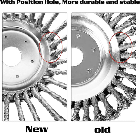 Comparison of new vs old 10 Inch Steel Wire Weed Wheel Brush Trimmer Head Universal Attachments, highlighting durability