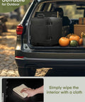 Insulated Food Warmer Carrier Set Of 2 with stackable pans in SUV, four wheels, door opens 270°, ideal for catering parties outdoors