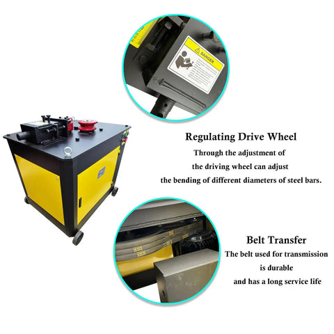 Heavy Duty Automatic Steel Bar Circle Bender Delivers Beast Mode Power To Shape Rebar Quick As Lightning For Hardworking Contractors On Tight Job Sites with drive wheel and durable belt transfer.