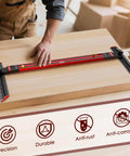 Adjustable Stair Tread Template Tool With Solid Aluminum Alloy Jig, No Assembly Required, shown on wooden surface in use.