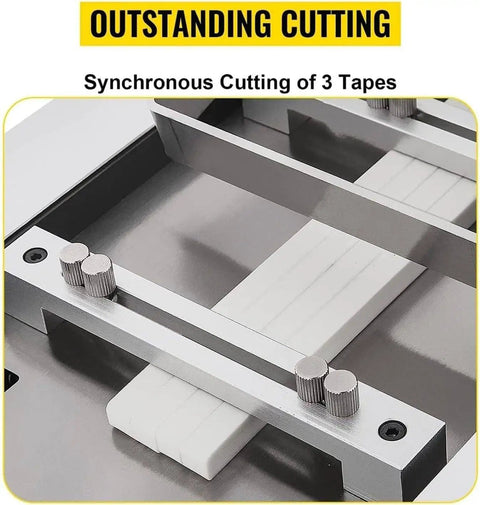 Auto Heat Shrink Tube Cutter With Digital Display, 300W Motor, precise mechanism for synchronous cutting of 3 tape pieces.