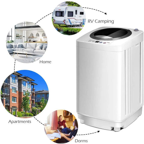 Full Automatic Portable Washer And Dryer Combo Featuring Built In Pump Drain 8 Lbs Compact Laundry Spin Dryer in setting for RV, home, apartments, and dorms.
