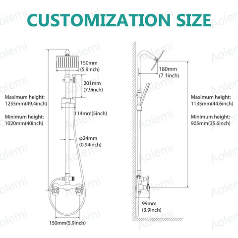 Wall Mount Outdoor Shower Kit With Handheld Spray, Double Handle Exposed Shower Valve dimensions and customization options