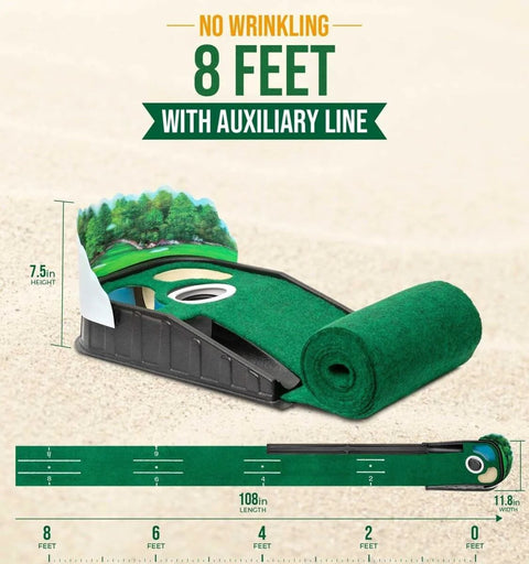 Indoor Golf Putting Mat For Real Green Speed And Wrinkle Free Surface 8 Foot Practice Putting Mat With Lenticular 3D Backplate
