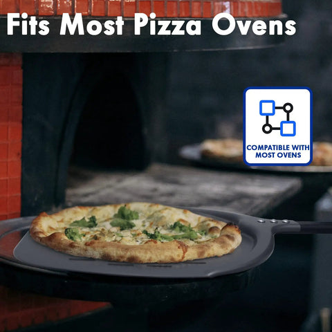Perforated 12 Inch Metal Pizza Peel With Long Handle Non Stick Aluminum Paddle For Outdoor Ovens Restaurant Grade Pizza Shovel For Crispy Crusts And Easy Sliding In And Out with pizza in oven
