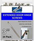 Professional Grade Tough As Nails Extra Long Satin Nickel Steel Wood Screws For Door Hinge Upgrades And Sagging Door Fixes With Knockout Security 24 Pack, 3 inch screws in a pack.