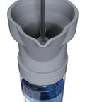 Compact Four Oz Aviation Fuel Tester Jar With Integrated Funnel For General Aviation Sump Samples 2nd Gen, top view showing blue liquid