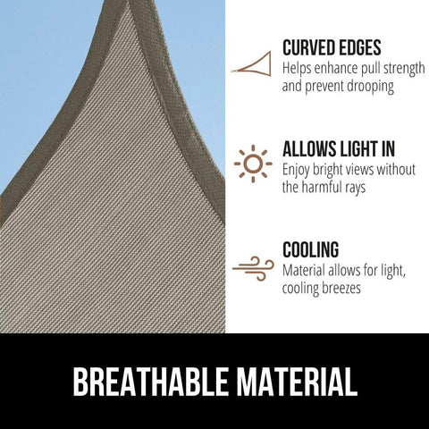 Close-up of Heavy Duty Sun Shade Canopy 12 By 16 Ft Gray Built To Last With UV Protection showing curved edges and breathable material features