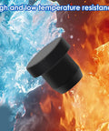 50 Pack Silicone Rubber Hole Plugs For Round Holes In 4mm 5.5mm 7.5mm 8.5mm 9.5mm Sizes In Handy Plastic Organizer Box With Color Coded Labels, Ideal For Sealing DIY Projects At Home, In Cabinets, Furniture, And Vehicles showing high and low temperature resistance with ice and fire background