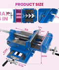 Built Like A Tank 6 Inch Cross Slide Drill Press Vise Heavy Duty Cast Iron 2 Way X Y Bench Vise dimensions marked on image.