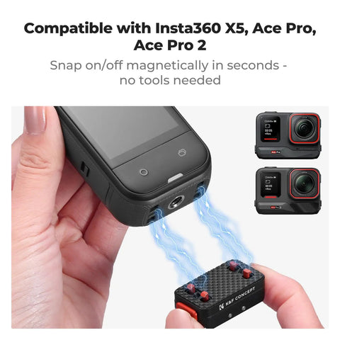 Upgrade Magnetic Quick Release Mount For X5 With One Quarter Inch Screw Hole Adapter Connection And Safety Lock shown with device