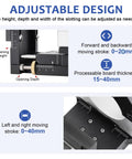 Diagram showing adjustments of 2-In-1 Invisible Fastener Slotting Bracket And Router Mortising Jig For Mortise And Tenon Work