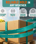 Half Inch PET Strapping Coil 6500 Foot Long Industrial Grade Green Pallet Banding With 820 Pound Break Strength Weather Resistant And Low Elongation For Ready To Roll Secure Loads During Transit shown securing package