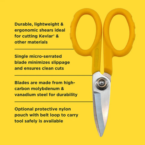 KS 1 Yellow Fiber Optic Kevlar Scissors For Cable Prep And Installations, Micro Serrated Blade Delivers Fray Free Kevlar Cuts, Portable Heavy Duty Cable Cutter For Technicians Electricians And Installers 5.5 Inch
