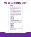 iVIZIA Eyelid Cleansing Wipes instruction card with purple text and diagrams on white background