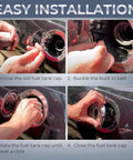Gas Cap Fuel Cap Replacement For Toyota And Lexus Fits 1989 2002 Camry Corolla 4Runner RAV4 Sienna Tacoma Tundra Sequoia Avalon 77310-48020 Easy Install Direct Fit, showing installation steps