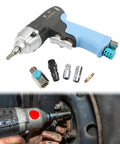 Hella Tough Mini Air Impact Wrench 1/4 Inch Drive 65Nm Torque 12000RPM, durable aluminum tool with socket adapters for auto repairs.