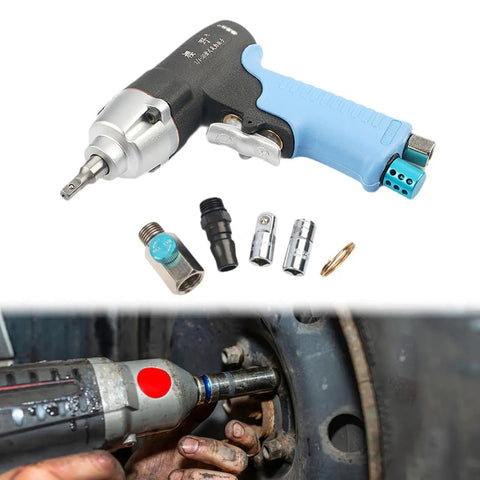 Hella Tough Mini Air Impact Wrench 1/4 Inch Drive 65Nm Torque 12000RPM, durable aluminum tool with socket adapters for auto repairs.