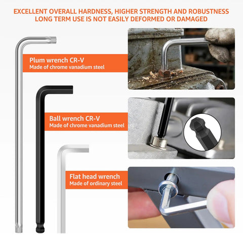 Kickstart Your Handyman Skills With This Awesome LYIYEYAN 27 Piece Hex Key Set! Get Ball End Allen Wrenches Plus Torx Star Bits For Quick Bike Fixes, Furniture Assembly, And Tough Mechanical Repairs. Made From Durable CR V Steel That Handles Heavy Usage. L-shaped CR-V hex key set with ball end and flat head wrenches in use
