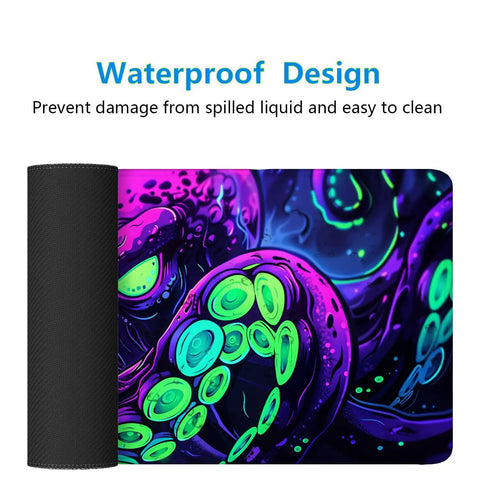 Neon Cthulhu Monster Extended Desk Pad For Gaming And Work, Extra Large 31.5 By 11.8 Inches, Ultra Smooth Mouse Pad Surface