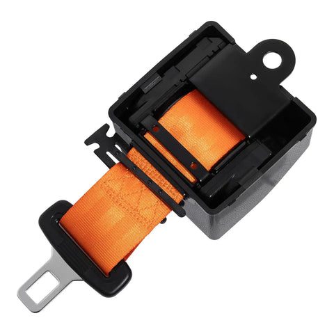 Universal 2 Point Harness Kit For Tractors Mowers And Buggy With 46 Inch Quick Extend Adjustable Length Includes Mounting Screws Rugged Orange Heavy Duty Polyester Webbing And Steel Buckle For Easy No Sweat Install In Minutes showing orange webbing and steel buckle with mounting screws.