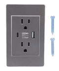 Gonna Boost Your Walls With This Real Solid 15A Dual USB C Outlet Featuring A Heavy Duty Steel Backbone And Flame Resistant Shell For Quick Charging And Total Overload Protection At Home - close-up view of wall outlet with USB ports and screws.