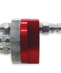 Side view of Five Position Rotary Pressure Washer J-Rod Nozzle Tip Holder with Quick Twist Tip Switching, red and silver metal