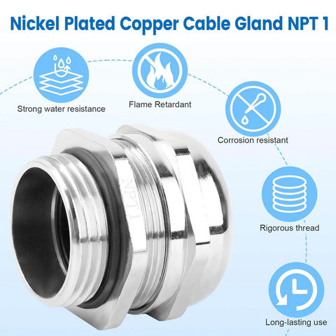 Two Pack 1 Inch NPT Nickel Plated Copper Cable Gland Waterproof Adjustable For 18 To 25 Mm Wires A Real Workhorse For Electrical Industrial And Automotive Projects, nickel-plated copper cable gland
