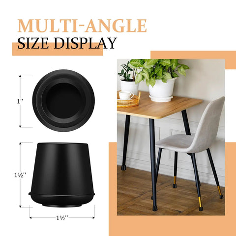 Top Shelf 1 Inch Round Rubber Chair Leg Tips And Bumpers Featuring A Rock Solid Grip, Easy Install Floor Protectors shown in size display.