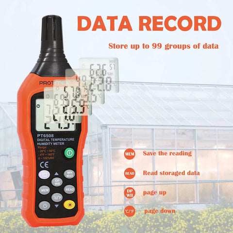 Digital Temp And Humidity Meter With Ambient Dew Point And Wet Bulb, Indoor Outdoor Thermometer Hygrometer, Data Logger
