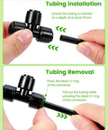 36 Pack Quick Connect One Quarter Inch Hose Tee Fittings For Drip Irrigation Systems In Garden, Farm And Greenhouse No Fuss Push In Connectors UV Resistant Material For Easy Setup And Tough Outdoor Irrigation installation and removal steps