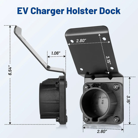 Kickass Ev Charger Holder For Sae J1772 Wall Mount Quick Install Space Saving Cable Hanger With Sweet Downward Angle Design side view with dimensions.