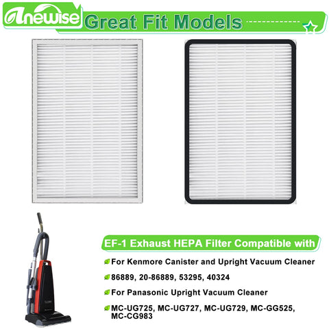 Five Pack EF-1 HEPA Media Filter Replacements For Kenmore 86889 Upright And Canister Vacuums Plus Panasonic MC-V199H displayed