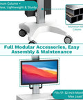 Slick Rolling Medical Computer Cart With Secure Monitor Mount And Fully Height Adjustable Mobile Workstation showcasing aluminum column and mounted monitor.