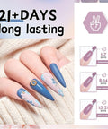 Close-up of manicured hand with blue and floral nail art using 27 Colors Gel Nail Polish Kit With UV And LED Light Lamp For At Home Manicures.