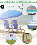 Heavy Duty Steel Beach Umbrella Sand Anchor No Dig Ground Stake used with various pole sizes at beach and patio
