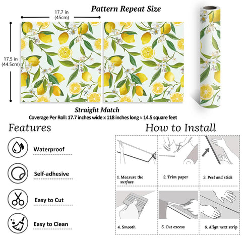 Lemon Peel And Stick Floral Wallpaper Dope Fresh Citrus Leaf Prints Removable Self Adhesive Vinyl product details and installation guide