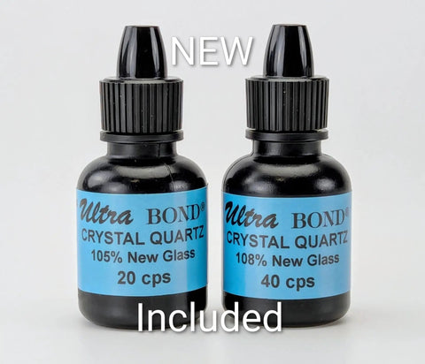 Two bottles of Ultra Bond Crystal Quartz resin included in Pro Windshield Repair Kit With Advanced Flexing Holding Structure For Stronger Glass, Durable Auto Glass Repair Tool For Cracks, Chips, And Leaks, Easy Setup, Premium Resin, And Professional Results.