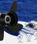 14X21 4-Blade Aluminum Boat Propeller 15 Spline RH for Mercury Outboard 135-300 HP shown with boat and icons