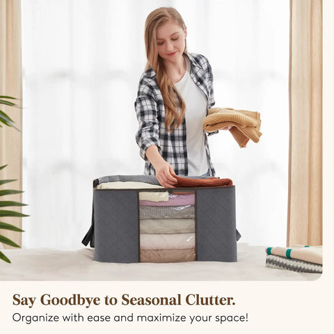 Six Pack Super Sturdy Closet Storage Bins With Lids Foldable Wardrobe Organizers Featuring Clear Window Zippered Closures And Rock Solid Handles Totally Legit For Blankets Bedding And Winter Clothing