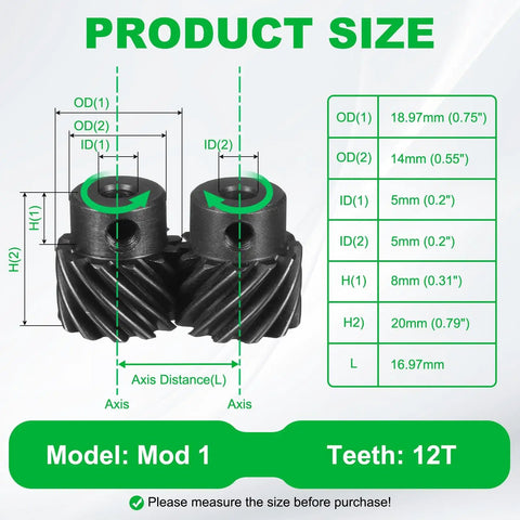 Two Piece Heavy Duty Helical Gear Set Mod 1 12T 5mm Bore 45 Degree Left And Right Hand Spiral Gears With M4 M5 Screws