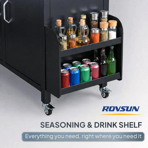 Outdoor Grill Cart With Movable Prep Table And 304 Stainless Steel Sink spice rack with seasoning bottles and drinks
