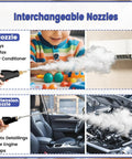 Heavy Duty Handheld Steam Cleaner With 14 Piece Accessory Kit And Six Speed Options shown with interchangeable nozzles for diverse cleaning.