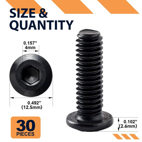 Rock Solid 1/4 20 X 1 Flat Head Hex Socket Cap Screws and Bolts with black oxide coating, 30 pieces size measurements shown.