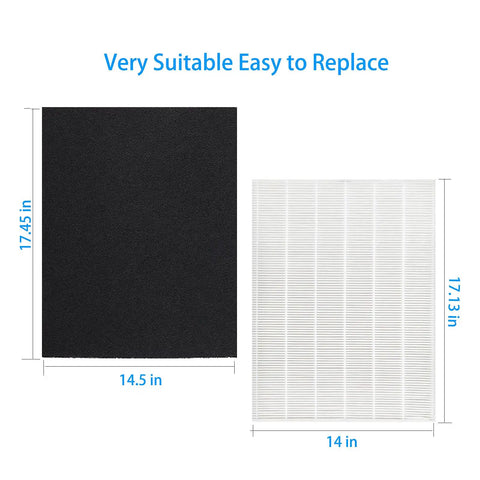 D4 Replacement Filter Kit For D480 Air Purifier With True HEPA Filter And 4 Activated Carbon Filters, size measurements shown
