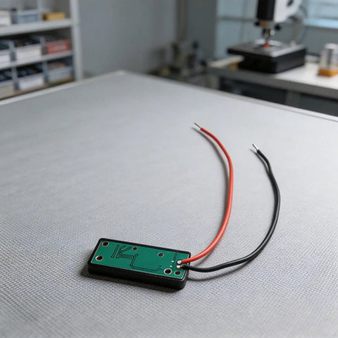Straight Up Led Battery Voltage Gauge 5V To 21V with black and red wires on green PCB for checking lithium cells.