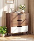 Knockout Rustic Farmhouse Three Drawer Dresser Heavy Duty Wooden Storage Chest in brown and white with smooth gliding drawers.